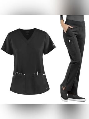 Uniform Advantage Easy Stretch Medical Scrub Top & Pants Black Size L NWT & NWOT